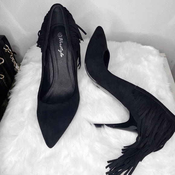 HERSTYLE | Women’s Black Fringe Stiletto Heel | - Picture 2 of 3